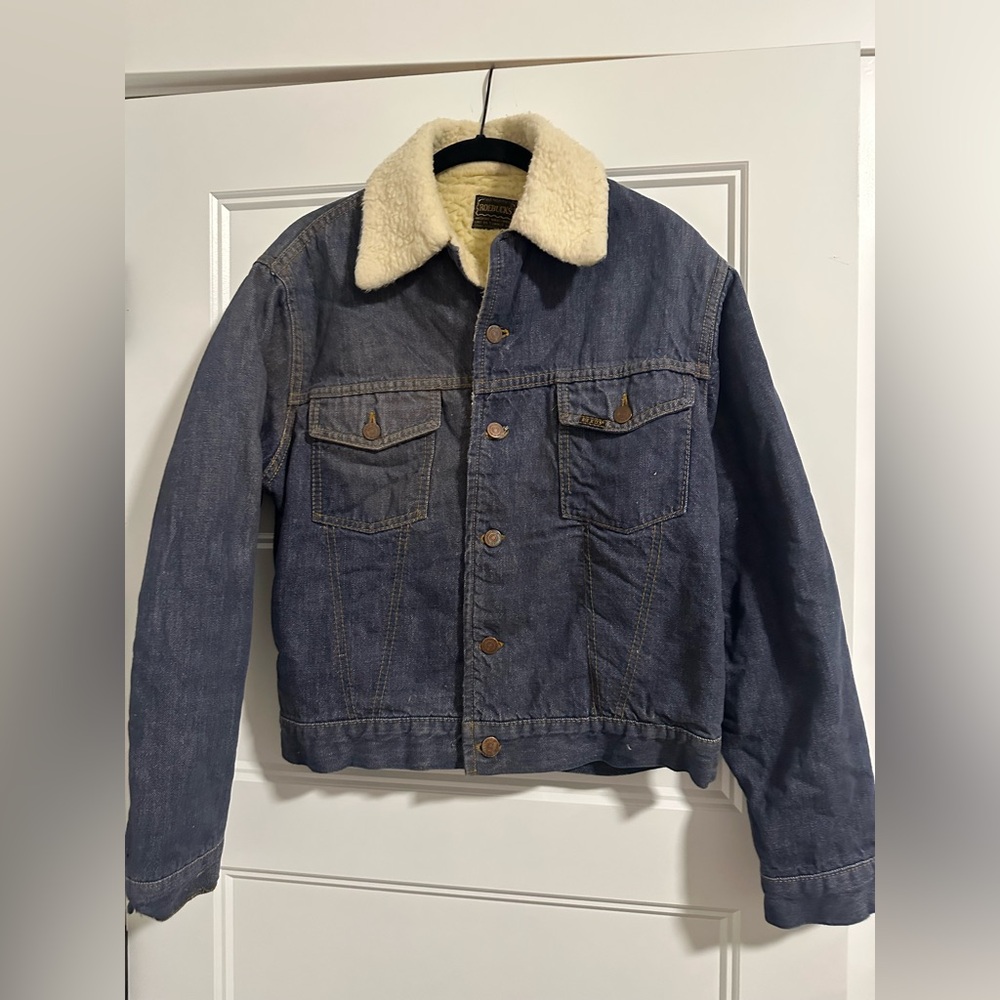 Vintage 60s 70s Genuine Sears, Roebuck Co Western Denim Sherpa Marlboro Jacket S